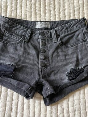 Free People Black Distressed low rise Denim Shorts